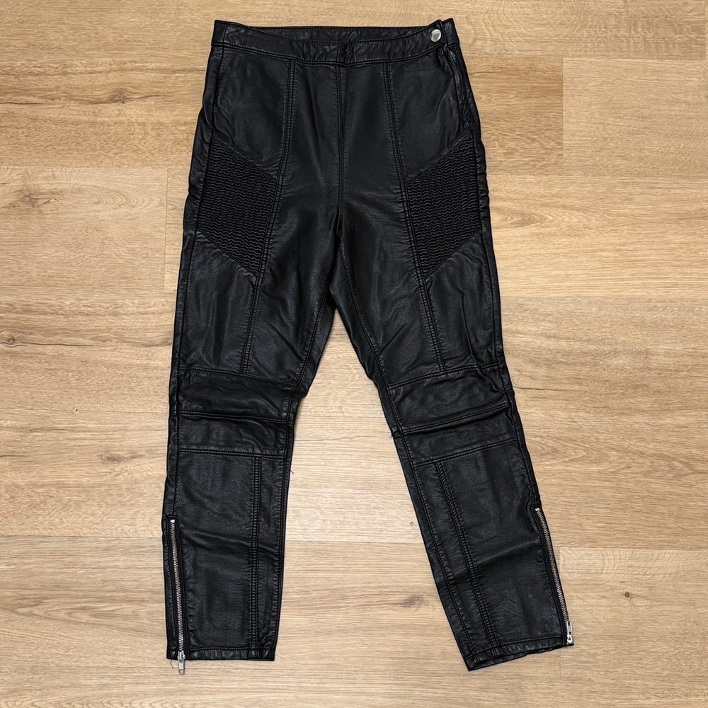 Free People Kaelin Black Faux Leather Moto Pants Sz 6